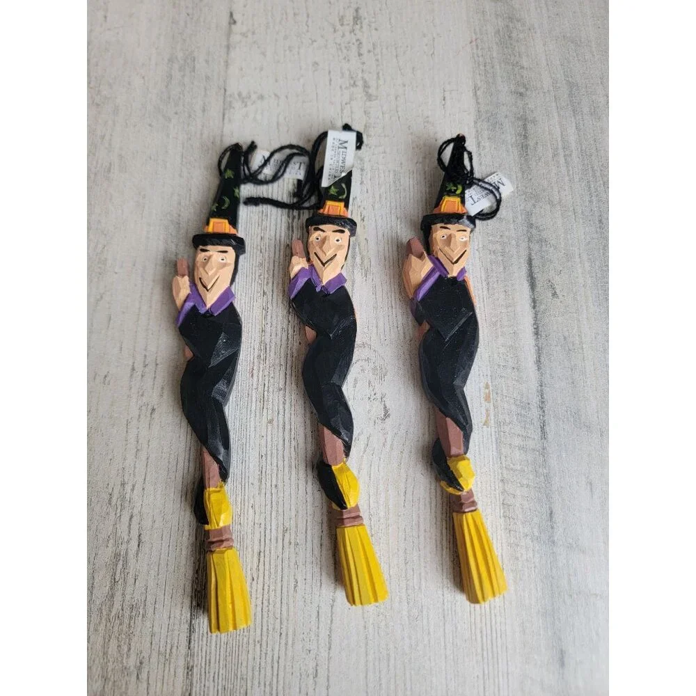 Midwest Canyon Falls folk‎ art which broom set Halloween ornament